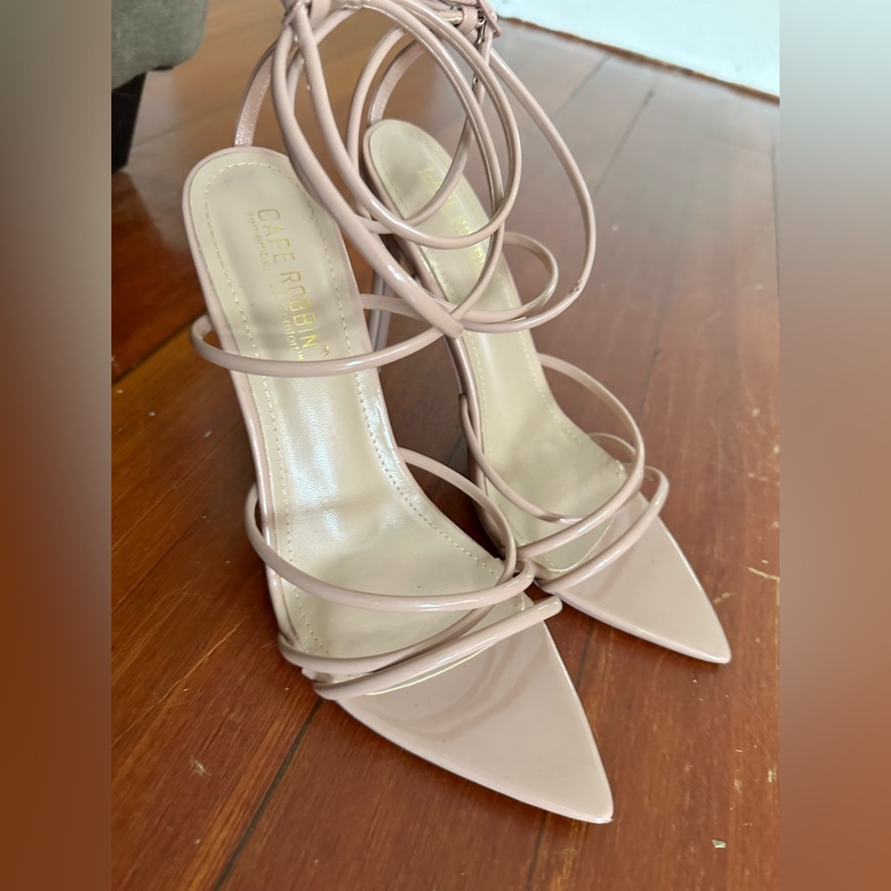 Size 8.5 Light Nude Strappy Pointed Toe stiletto heels